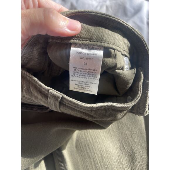 Zadig & Voltaire Green Studded Distressed London Grunge Straight Leg Jeans 25 - Picture 8 of 9